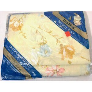 Dan River Danville Double Flat Sheet No Iron Yellow Floral Vintage New NOS